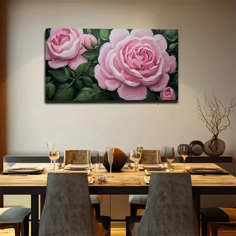 Eye Catching Pink Flowers Wall Art Canvas Office Home Room Framed 80x45cm