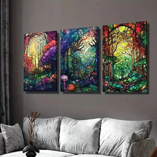 3pcs Colorful Fantasy Forest Decoration Wall Art Set Canvas Framed 40x60cm - High Quality Print 100% Australian Made Wall Canvas Ready to Hang