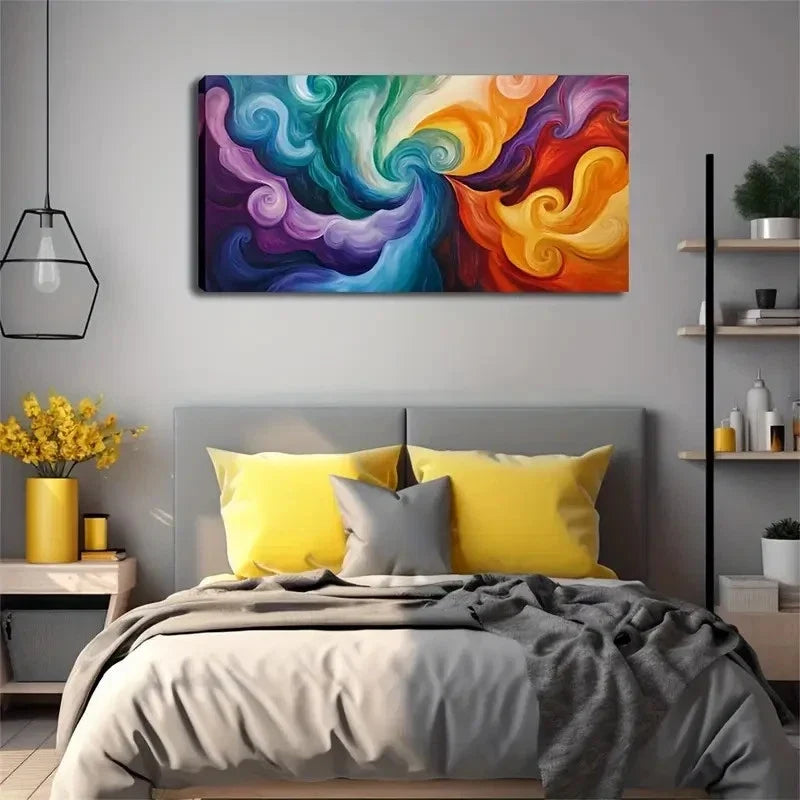 Vibrant Swirls in Purple Wall Art canvas office home room framed 120x60cm