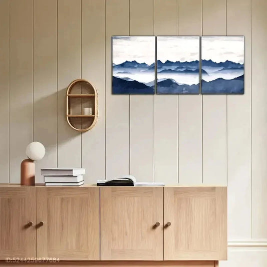 3pcs Highlight Blue Landscape Fairyland Art Metal Print Ready to Hang Art