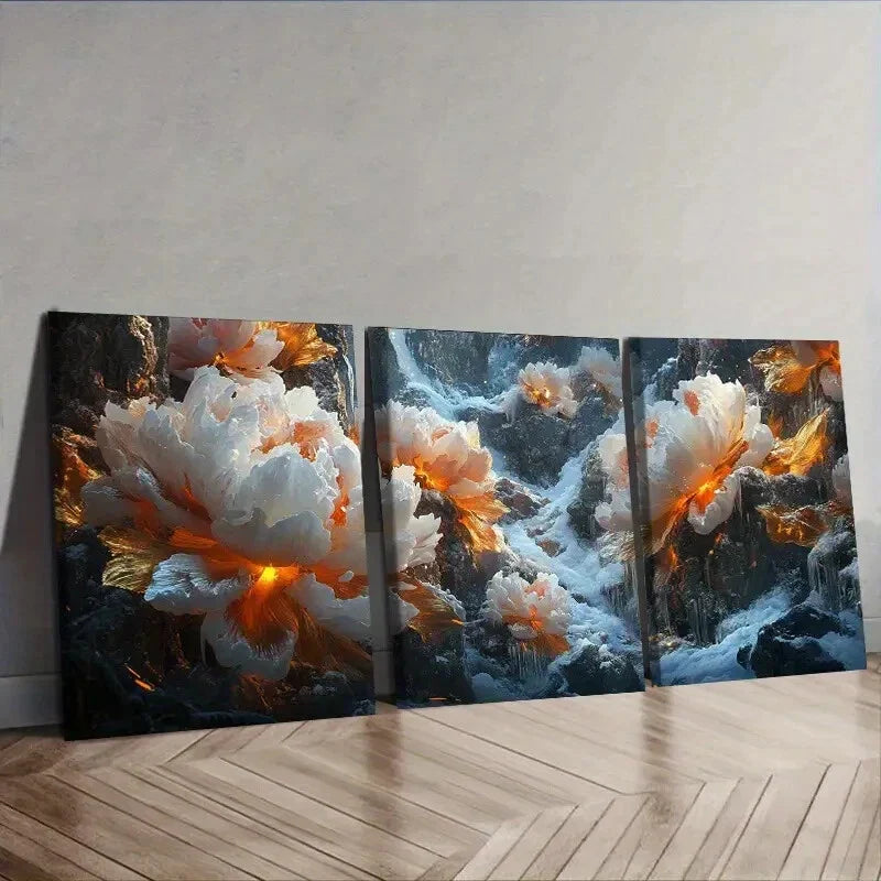 3pcs Giant Peony, Luxurious, Wall Art Set Canvas Framed 40x60cm - High Quality Print 100% Australian Made Wall Canvas Ready to Hang