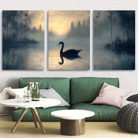 3pcs Abstract Graceful Swan Black Bird Metal Print Ready to Hang Art