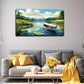Rowboat & Lush Greenery Lake Wall Art Canvas Office Home Room Framed 120x60cm