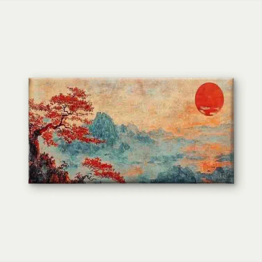 Asian Landscape with Sunset Wall Art Canvas Office Home Room Framed 80x45cm