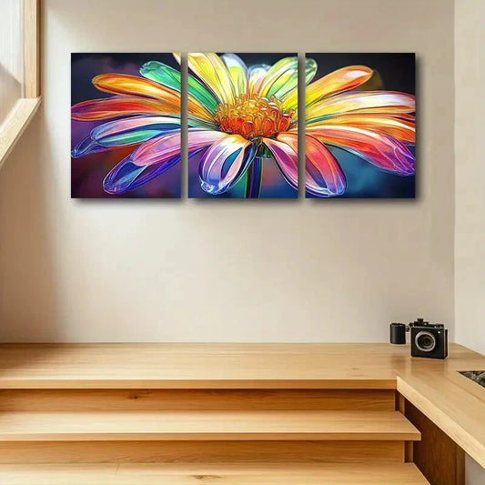 3pcs Vibrant Rainbow Daisy Design Metal Print Ready to Hang Art