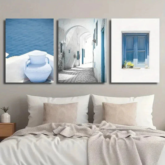 3pcs Greece Santorini Island Mykonos Metal Print Ready to Hang Art