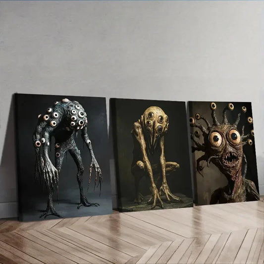 3pcs  Eye monster Scary  Wall Art Set Canvas Framed 40x60cm - High Quality Print 100% Australian Made Wall Canvas Ready to Hang