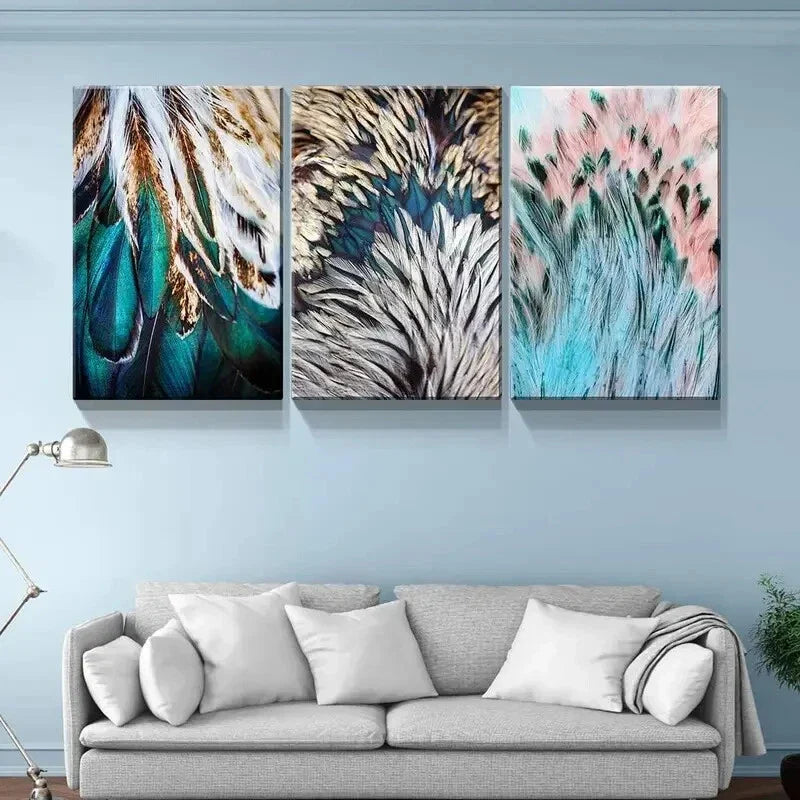 3pcs Feather Modern Decor  Metal Print Ready to Hang Art