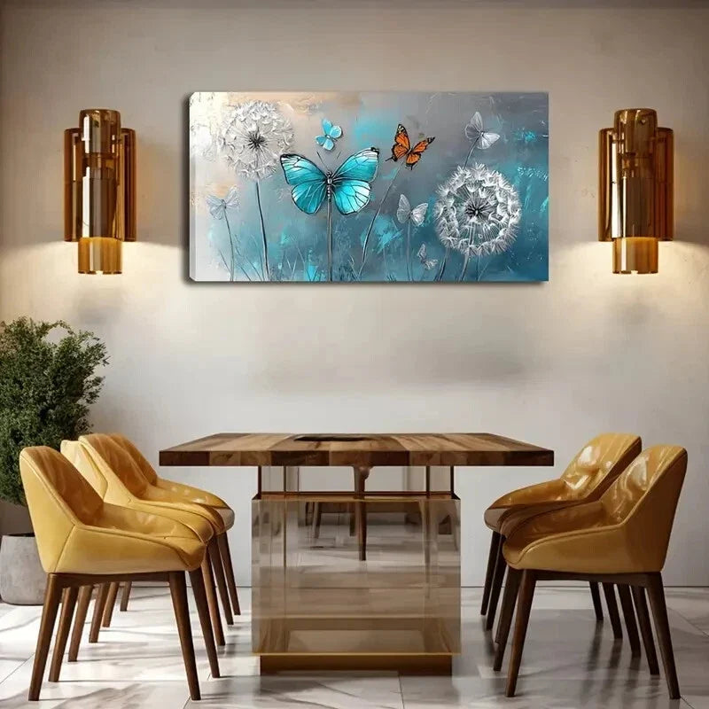 Modern Dandelion & Butterfly Wall Art Canvas Office Home Room Framed 120x60cm