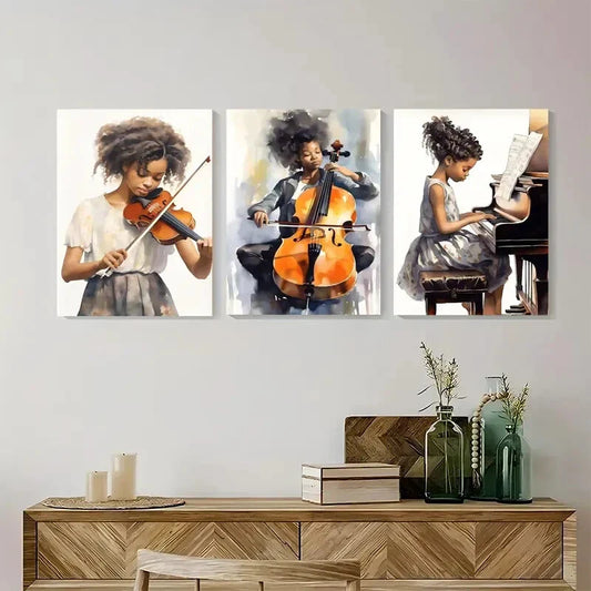 3pcs Black Musical Instrument African American Metal Print Ready to Hang Art