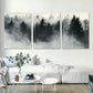 3pcs Trees Foggy Forest Modern Prints Metal Print Ready to Hang Art