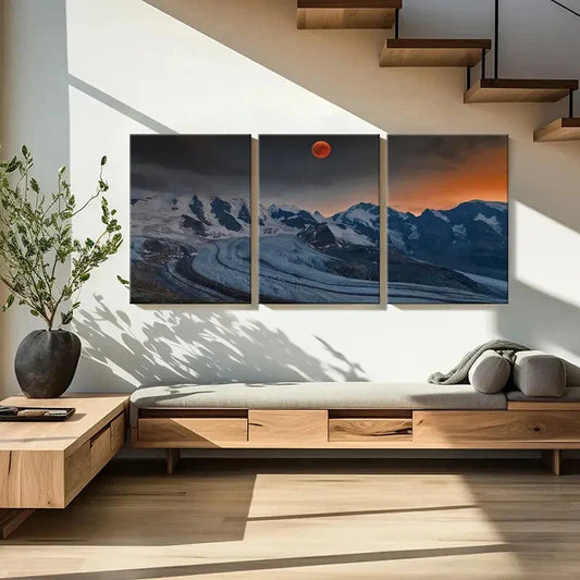 3pcs Red Moon, Snow Mountains Metal Print Ready to Hang Art