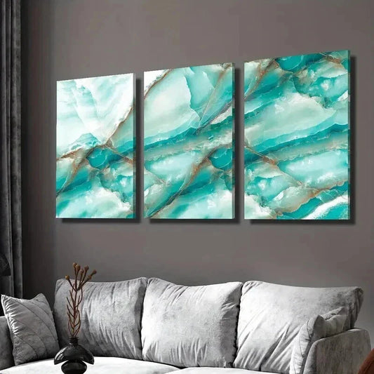 3pcs White and Blue Gradient Marble Texture Wall Art Set Canvas Framed 40x60cm - High Quality Print 100% Australian Made Wall Canvas Ready to Hang