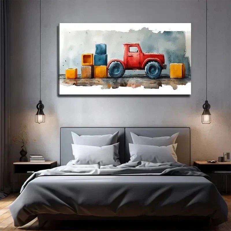 Toy Car Building Blocks Wall Art Canvas Office Home Room Framed 80x45cm