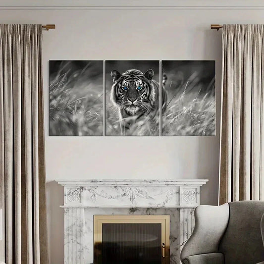 3pcs Black And White Tiger, Wild Nature Metal Print Ready to Hang Art