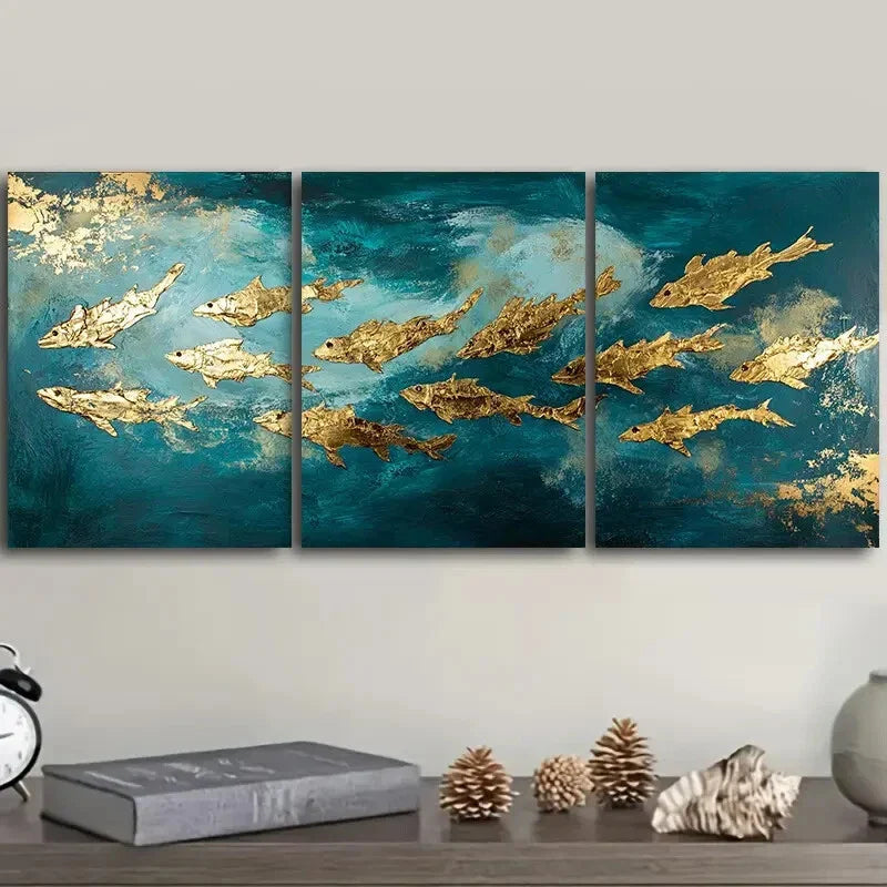 3pcs  The school of fish in the water Art Deco Metal Print Ready to Hang Art