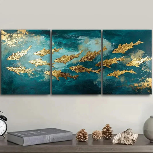 3pcs  The school of fish in the water Art Deco Metal Print Ready to Hang Art