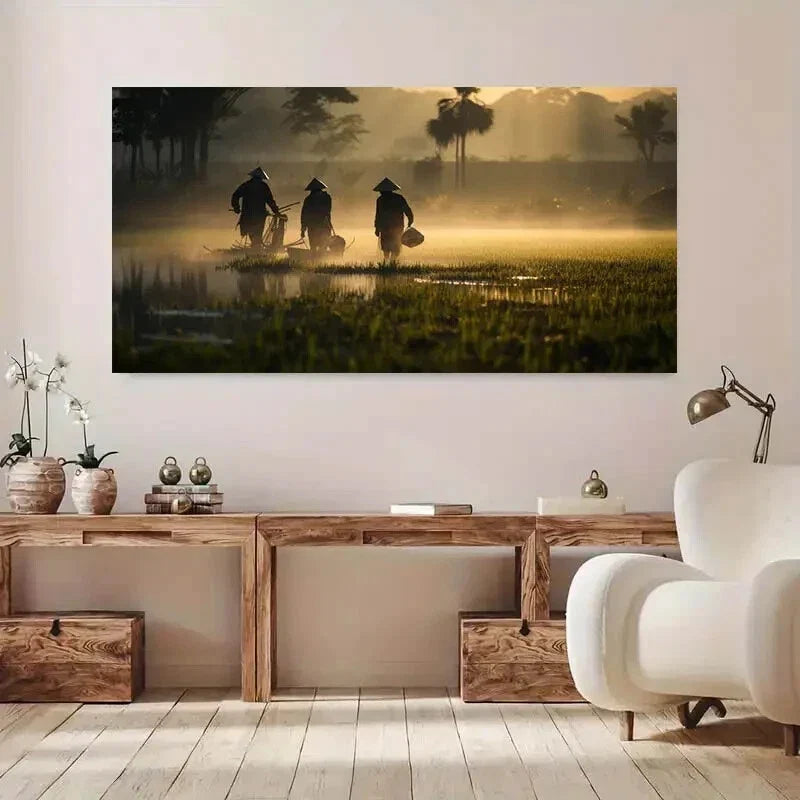 Asian Rice Field Sunset wall canvas office home room framed 120x60cm