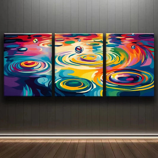 3pcs Abstract Colourful Painting Drops Metal Print Ready to Hang Art