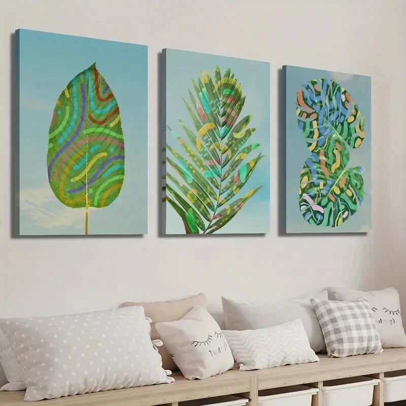 3pcs Tropical Monstera and Palm Leaves Wall Art Set Canvas Framed 40x60cm - High Quality Print 100% Australian Made Wall Canvas Ready to Hang