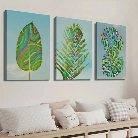 3pcs Tropical Monstera and Palm Leaves Wall Art Set Canvas Framed 40x60cm - High Quality Print 100% Australian Made Wall Canvas Ready to Hang