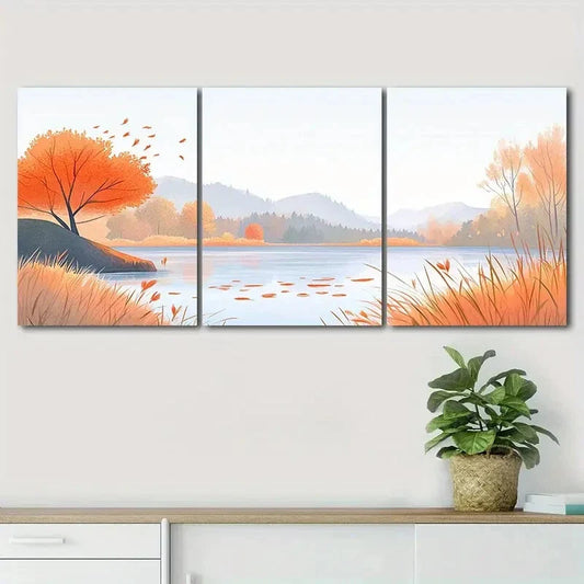 3pcs Autumn Landscape Vibrant Orange Perfect Wall Art Set Canvas Framed 40x60cm - High Quality Print 100% Australian Made Wall Canvas Ready to Hang