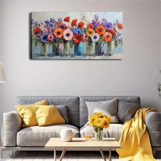 Multiple Transparent Glass Vase Wall Art Canvas Office Home Room Framed 120x60cm