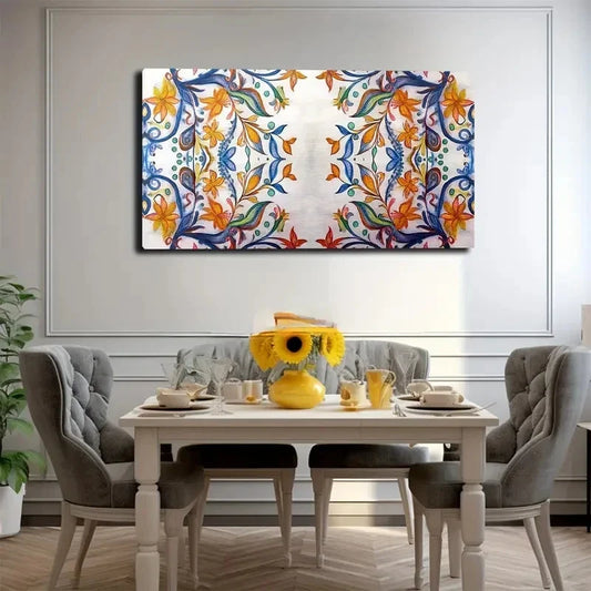 Floral Pattern Vibrant Colors Wall Art Canvas Office Home Room Framed 80x45cm