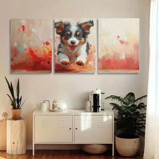 3pcs Vibrant Abstract Playful Dog Metal Print Ready to Hang Art