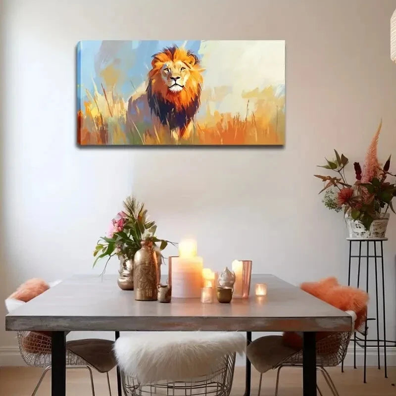 Lion Standing Tawny Mane Wall Art Canvas Office Home Room Framed 120x60cm