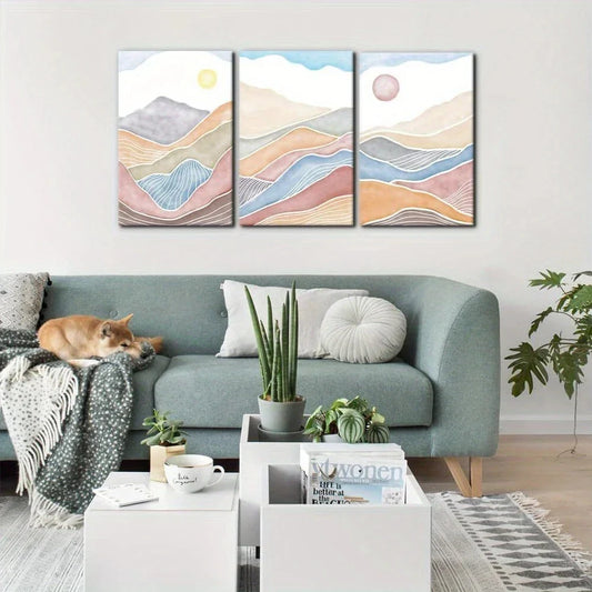 3pcs Mountain Sunrise and Sunset Abstract Marbling Metal Print Ready to Hang Art