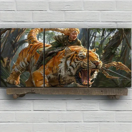 3pcs Tiger Knight Forest Wildlife Metal Print Ready to Hang Art