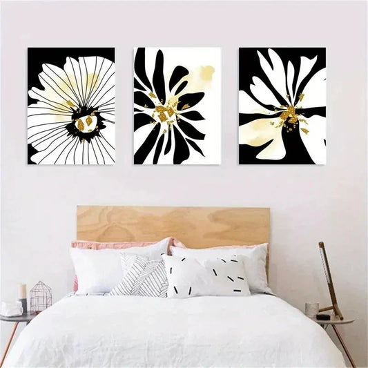 3pcs Black and Golden Modern Botanical Metal Print Ready to Hang Art
