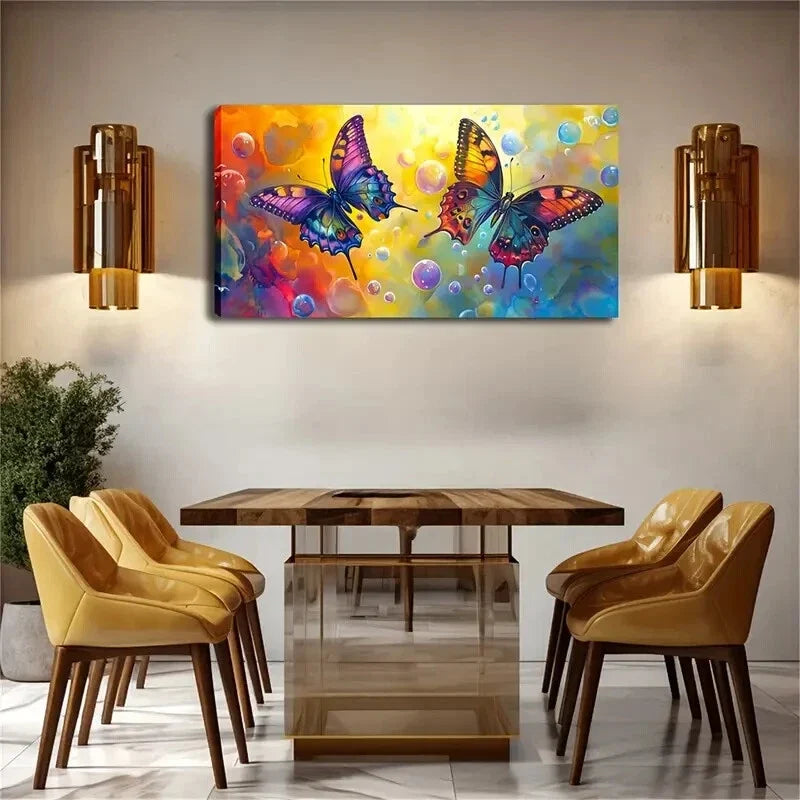 Two butterflies Brilliant Wall Art Canvas Office Home Room Framed 120x60cm