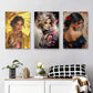 3pcs Elegant Female Figures with Bright Flowers Metal Print Ready to Hang Art