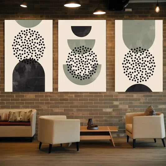 3pcs Minimalist Black & Gray Polka Dot Design Metal Print Ready to Hang Art