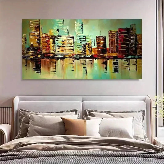 Abstract Cityscape Modern Sky Wall Art Canvas Office Home Room Framed 80x45cm