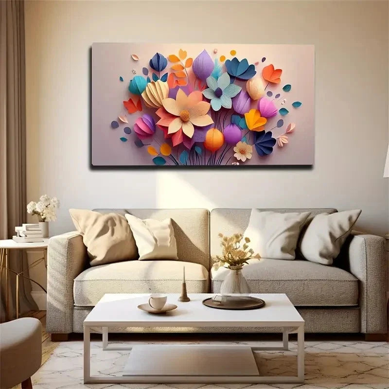 Vibrant 3D Flower Wall Art Canvas Office Home Room Framed 80x45cm