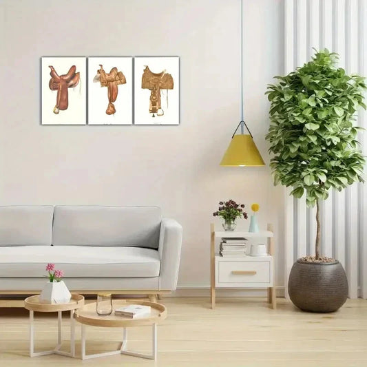 3pcs The Saddle on The Horse Metal Print Ready to Hang Art