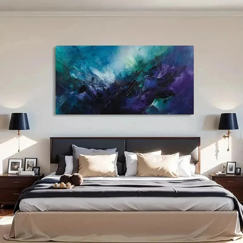 Vibrant Blue & Purple Mountain Wall Art Canvas Office Home Room Framed 120x60cm