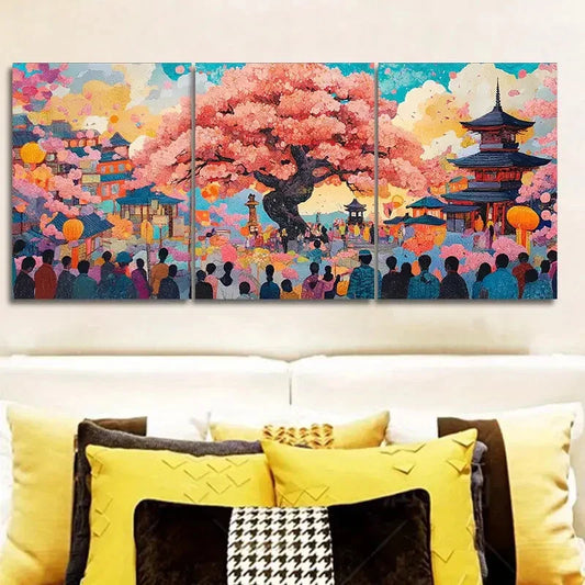 3pcs Traditional Asian Pagoda  Wall Art Set Canvas Framed 40x60cm - High Quality Print 100% Australian Made Wall Canvas Ready to Hang