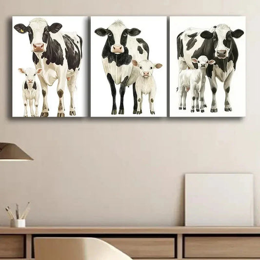 3pcs Cow, Youngsters Cow Metal Print Ready to Hang Art