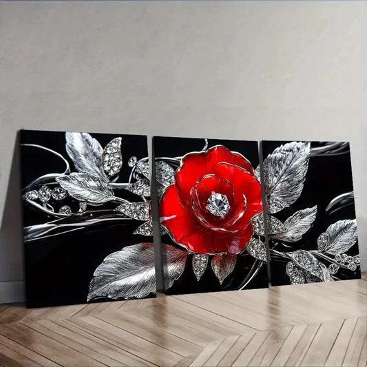 3pcs  Jewel rose Painting  Wall Art Set Canvas Framed 40x60cm - High Quality Print 100% Australian Made Wall Canvas Ready to Hang