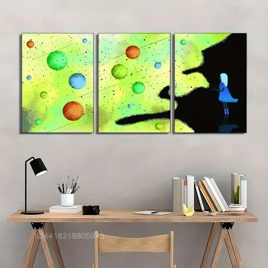 3pcs Vibrant Galaxy & Silhouette Design Metal Print Ready to Hang Art
