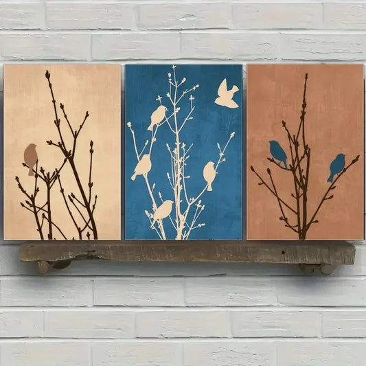 3pcs Bird & Plant Silhouettes Minimalist Metal Print Ready to Hang Art