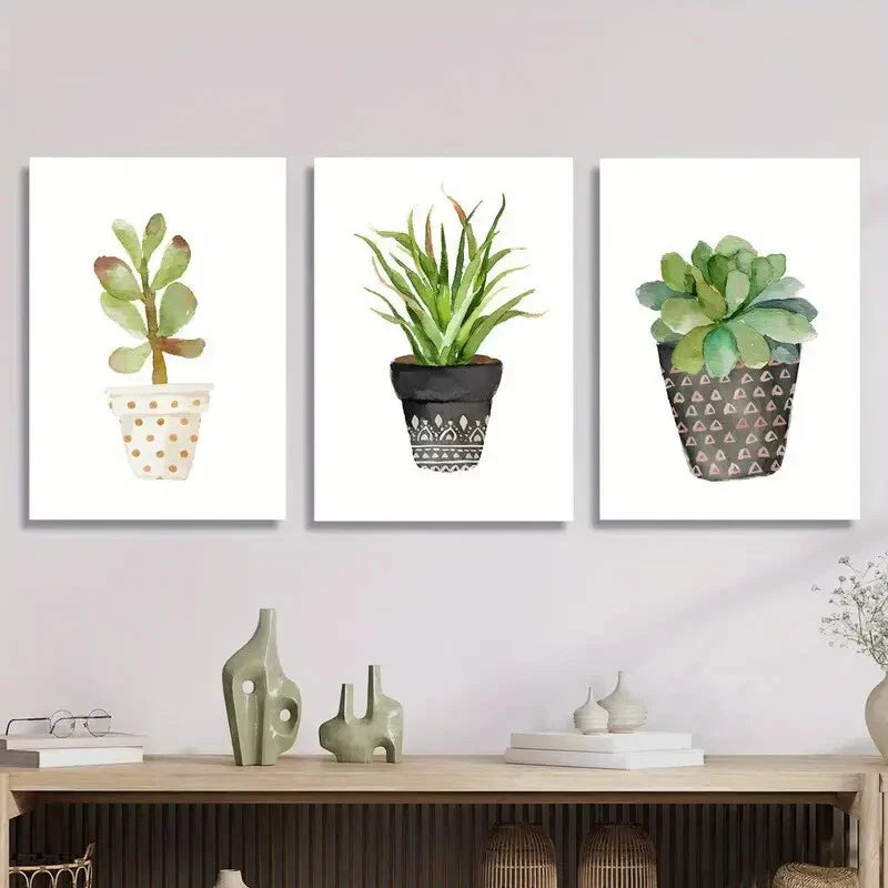 3pcs Cartoon Succulent &amp; Cactus Metal Print Ready to Hang Art