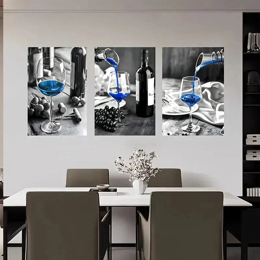 3pcs Modern Black & White Wine Pouring Metal Print Ready to Hang Art
