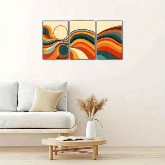 3pcs Abstract Bold Red Yellow And Earthy Tones Metal Print Ready to Hang Art