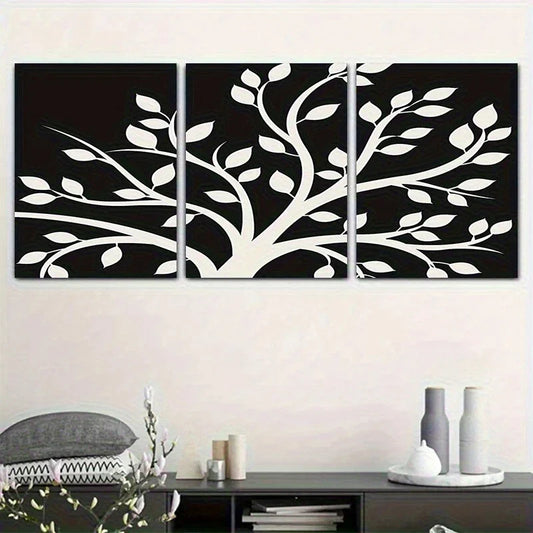 3pcs Black and White Tree Metal Pattern Triple Print Ready to Hang Art
