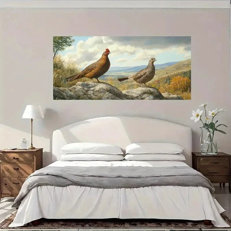Pheasant Birds On Rocky Wall Art Canvas Office Home Room Framed 120x60cm